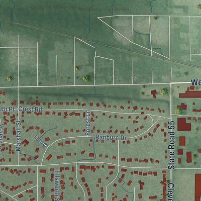 Close-up of the map of Ross, Indiana print showing street and building detail
