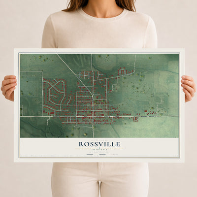 Map of Rossville, Indiana, 12 x 18 inch unframed archival matte print