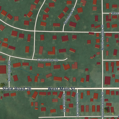 Second close-up of the map of Rossville, Indiana print showing more streets and buildings