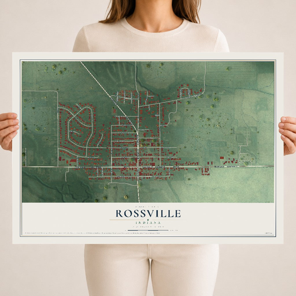 Map of Rossville, Indiana, 18 x 24 inch unframed archival matte print