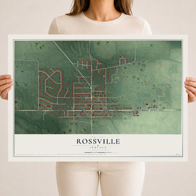 Map of Rossville, Indiana, 18 x 24 inch unframed archival matte print