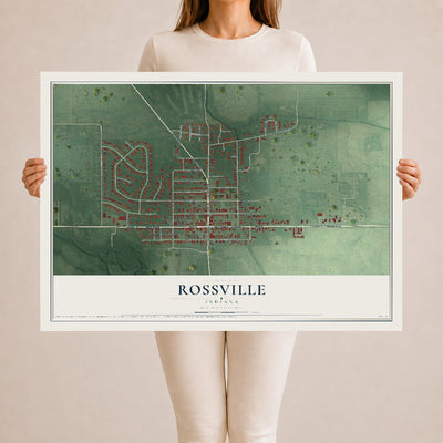 Map of Rossville, Indiana, 24 x 36 inch unframed archival matte print