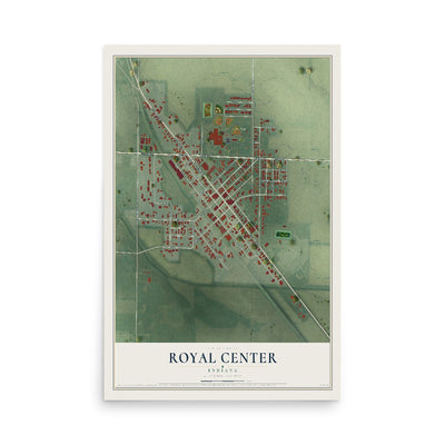 Map of Royal Center, Indiana, 12 x 18 inch unframed archival matte print