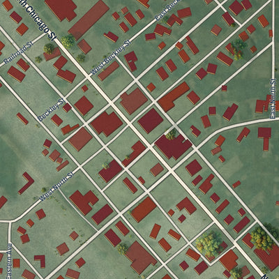 Close-up of the map of Royal Center, Indiana print showing street and building detail
