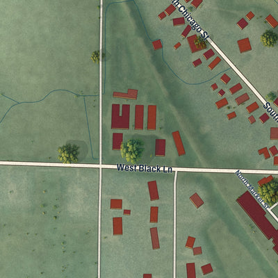 Second close-up of the map of Royal Center, Indiana print showing more streets and buildings