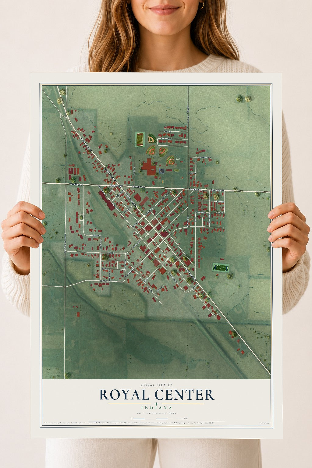 Map of Royal Center, Indiana, 18 x 24 inch unframed archival matte print