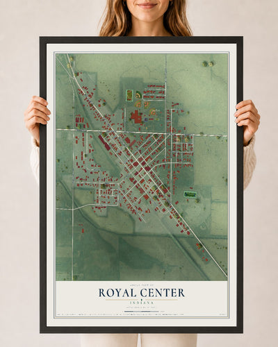 Map of Royal Center, Indiana, 24 x 36 inch print in a black wood frame