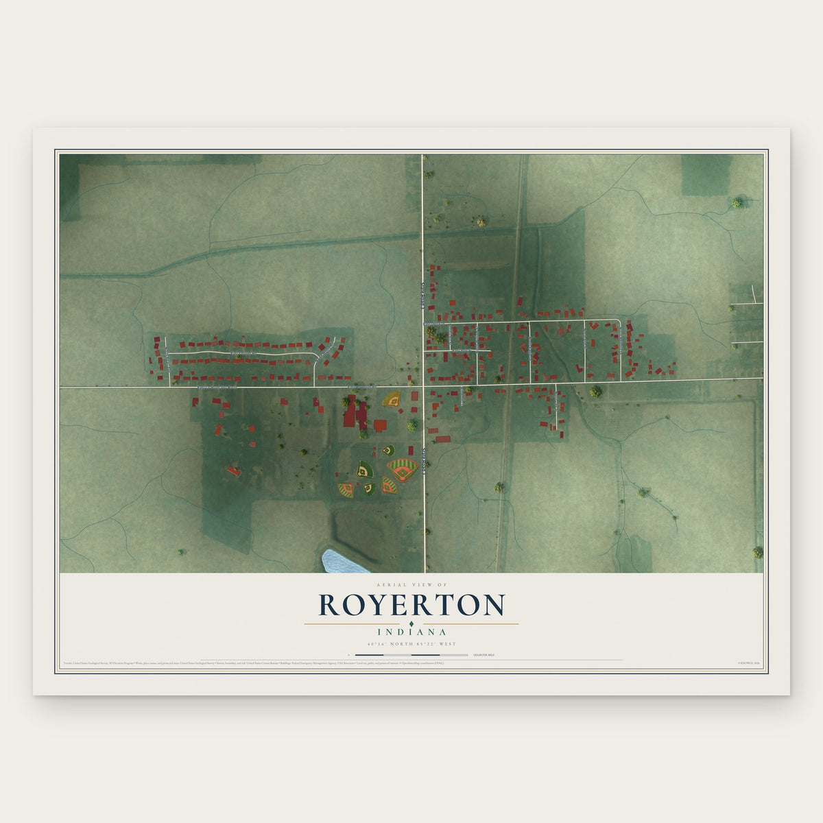 Royerton, Indiana map print, the full design