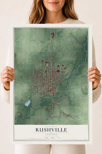 Map of Rushville, Indiana, 18 x 24 inch unframed archival matte print