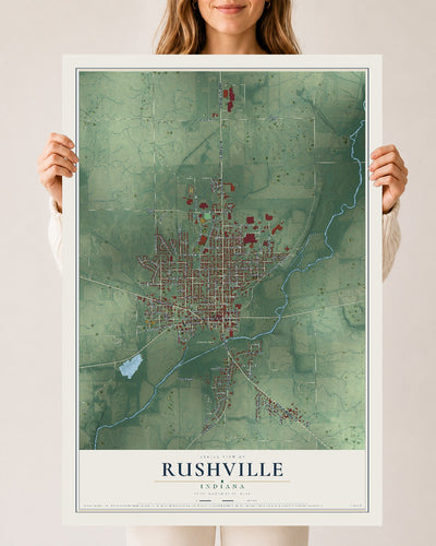 Map of Rushville, Indiana, 24 x 36 inch unframed archival matte print
