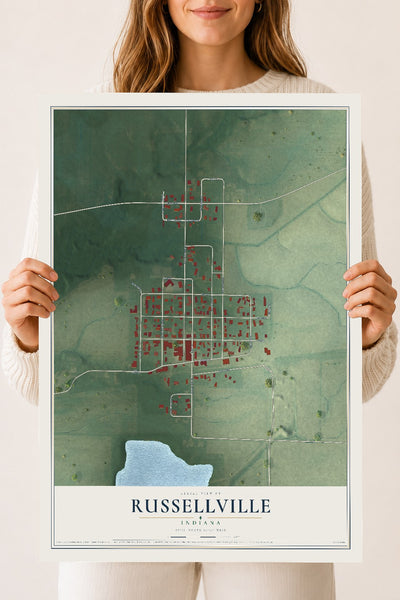 Map of Russellville, Indiana, 18 x 24 inch unframed archival matte print