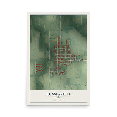 Map of Russiaville, Indiana, 12 x 18 inch unframed archival matte print