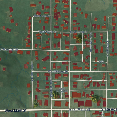 Close-up of the map of Russiaville, Indiana print showing street and building detail