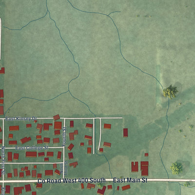 Second close-up of the map of Russiaville, Indiana print showing more streets and buildings