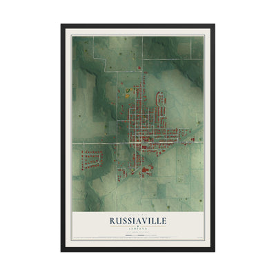 Map of Russiaville, Indiana, 12 x 18 inch print in a black wood frame