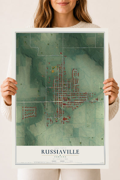 Map of Russiaville, Indiana, 18 x 24 inch unframed archival matte print