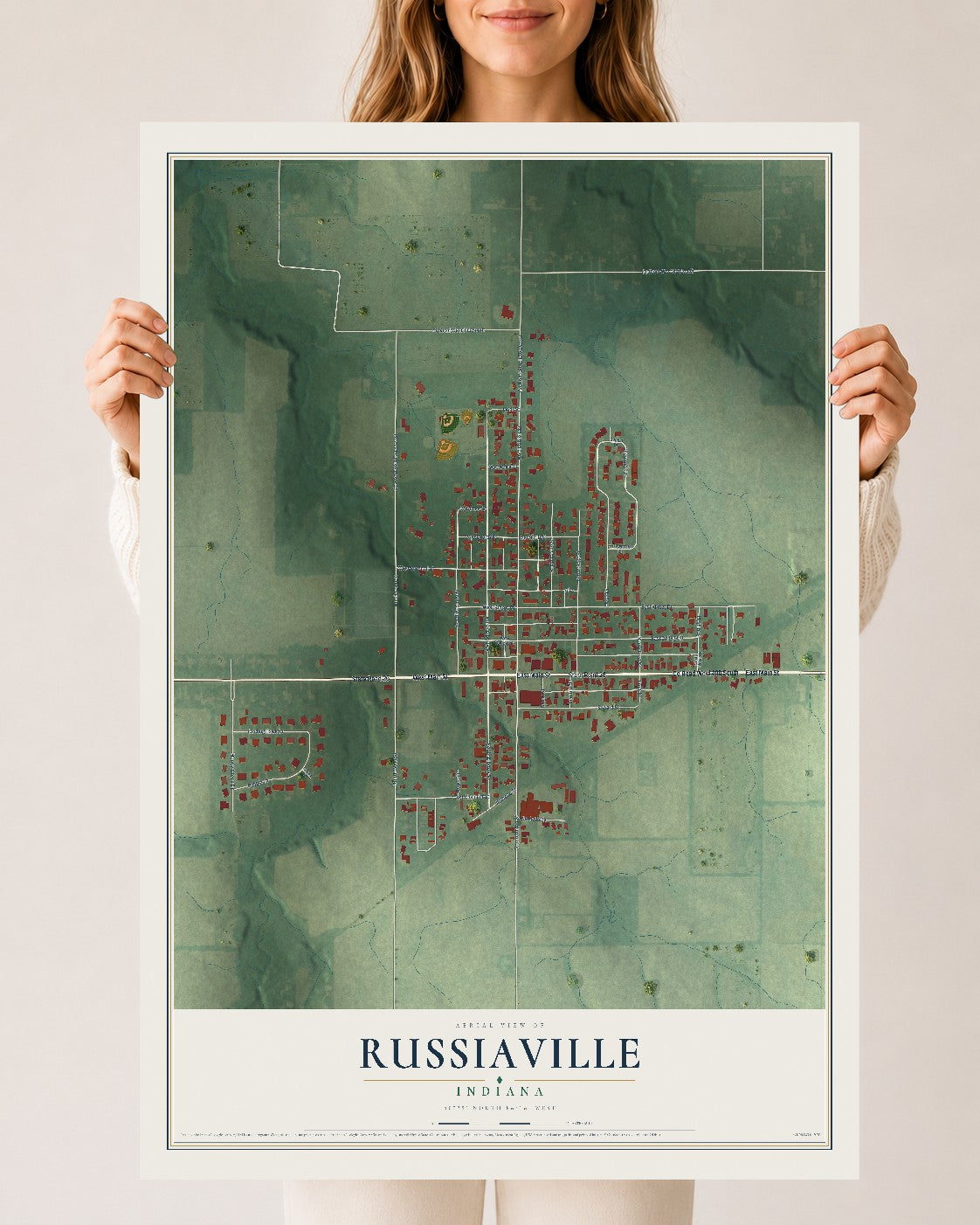 Map of Russiaville, Indiana, 24 x 36 inch unframed archival matte print