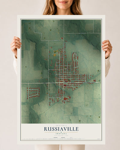 Map of Russiaville, Indiana, 24 x 36 inch unframed archival matte print