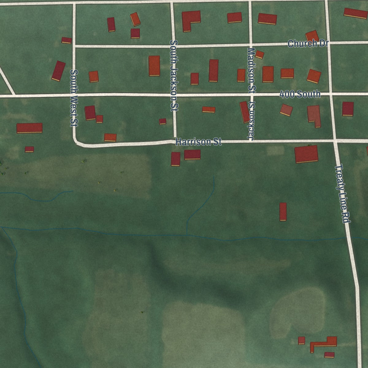 Close-up of the map of Salamonia, Indiana print showing street and building detail