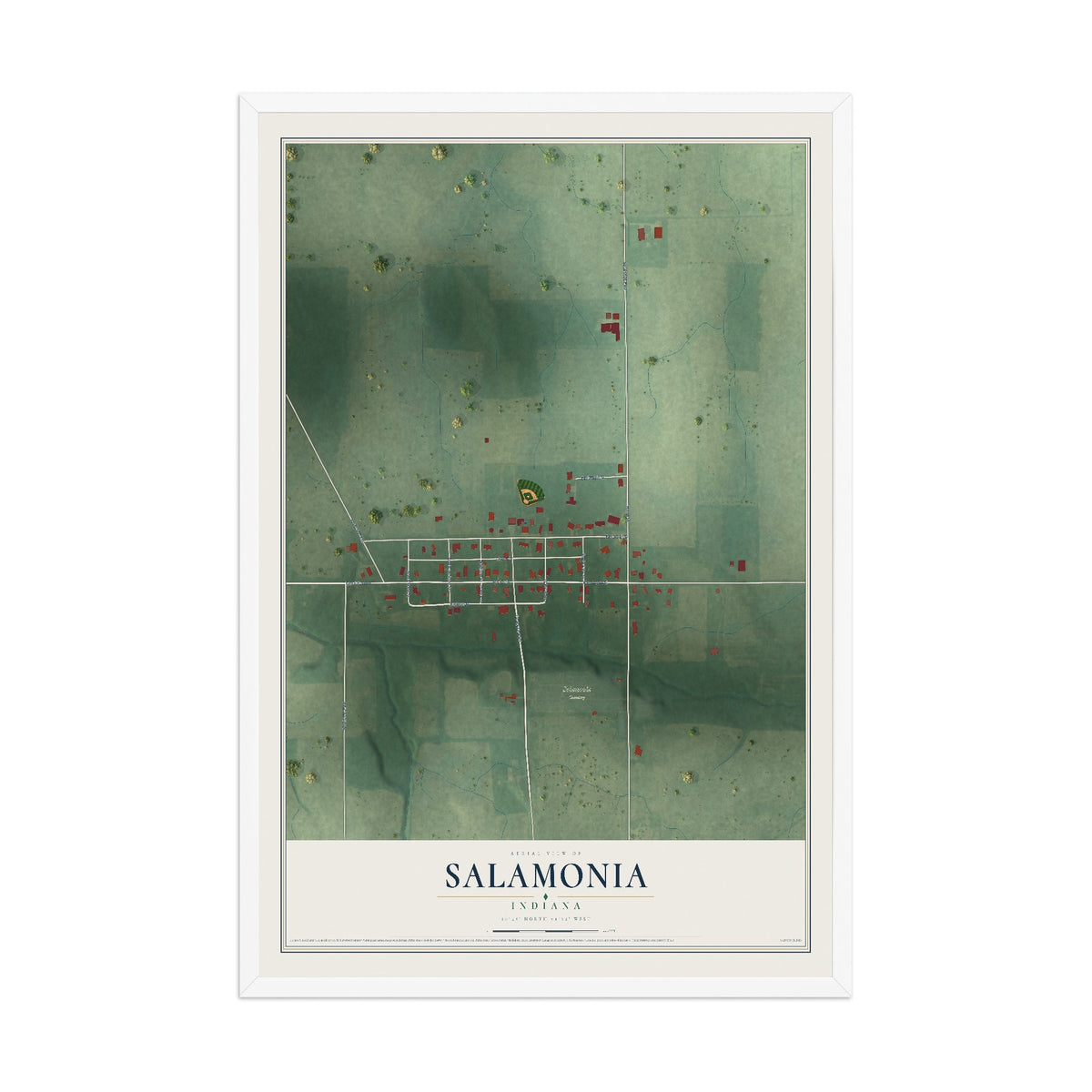 Map of Salamonia, Indiana, 12 x 18 inch print in a white wood frame