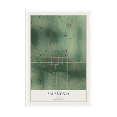 Map of Salamonia, Indiana, 12 x 18 inch print in a white wood frame