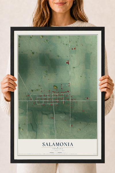 Map of Salamonia, Indiana, 18 x 24 inch print in a black wood frame