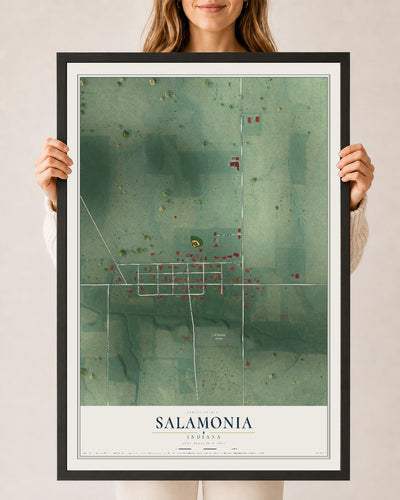 Map of Salamonia, Indiana, 24 x 36 inch print in a black wood frame