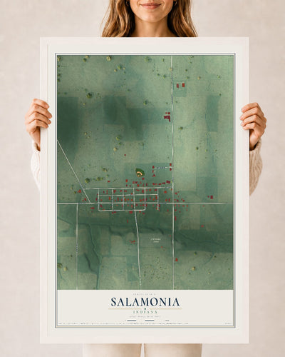 Map of Salamonia, Indiana, 24 x 36 inch print in a white wood frame