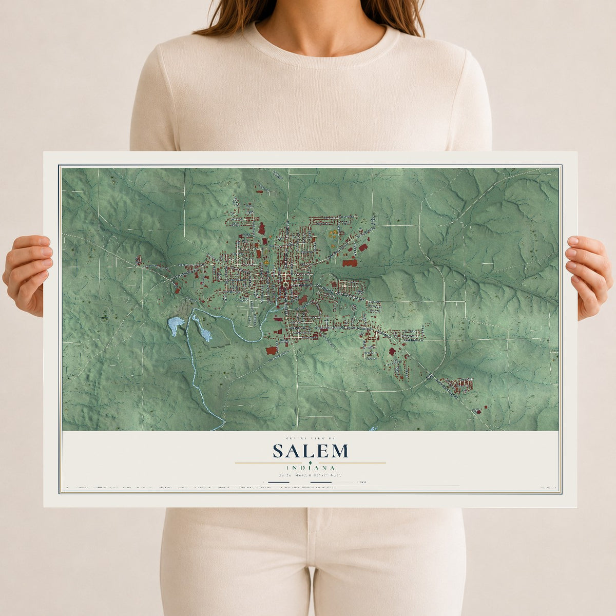 Map of Salem, Indiana, 12 x 18 inch unframed archival matte print