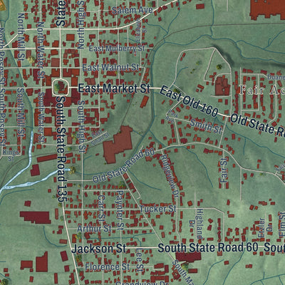 Close-up of the map of Salem, Indiana print showing street and building detail