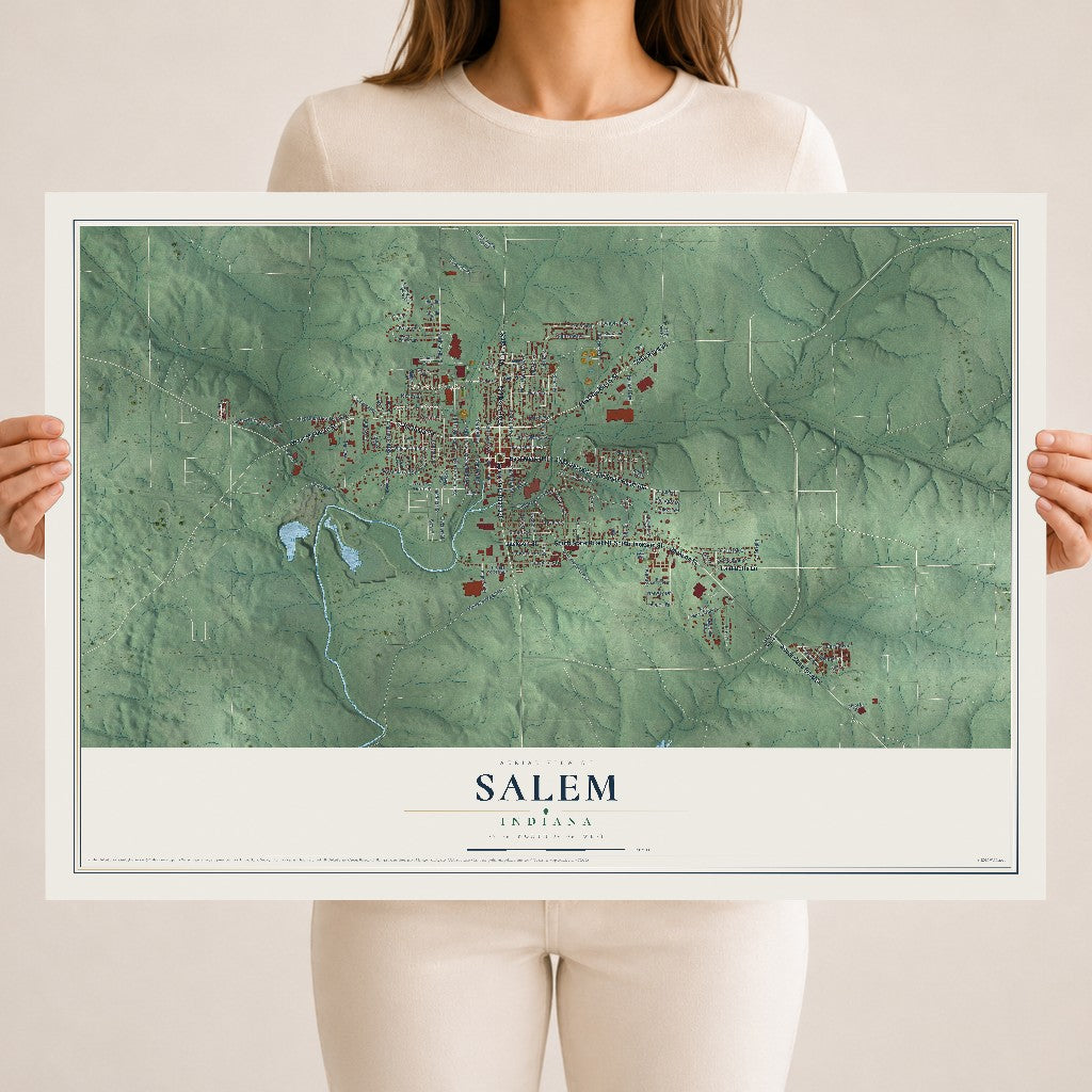 Map of Salem, Indiana, 18 x 24 inch unframed archival matte print