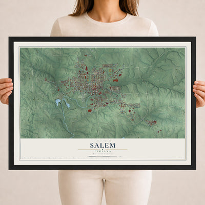 Map of Salem, Indiana, 18 x 24 inch print in a black wood frame