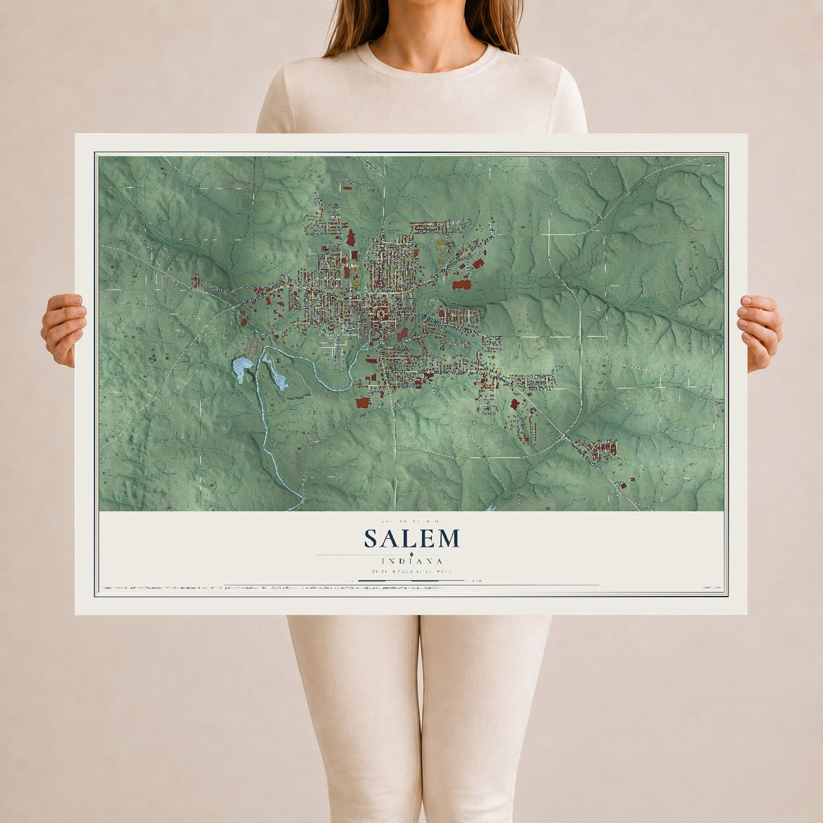 Map of Salem, Indiana, 24 x 36 inch unframed archival matte print