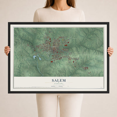 Map of Salem, Indiana, 24 x 36 inch print in a black wood frame