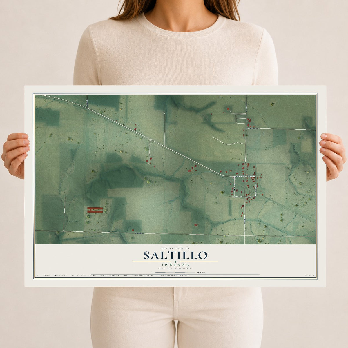 Map of Saltillo, Indiana, 12 x 18 inch unframed archival matte print