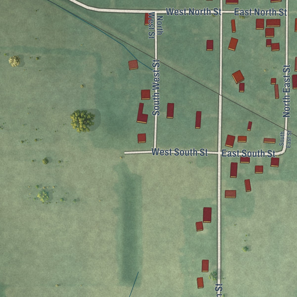 Close-up of the map of Saltillo, Indiana print showing street and building detail