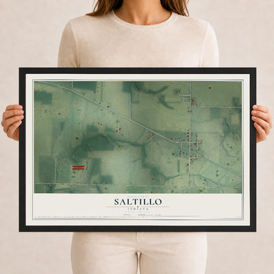 Map of Saltillo, Indiana, 12 x 18 inch print in a black wood frame