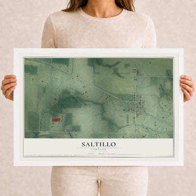 Map of Saltillo, Indiana, 12 x 18 inch print in a white wood frame