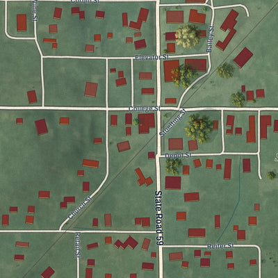 Close-up of the map of Sandborn, Indiana print showing street and building detail