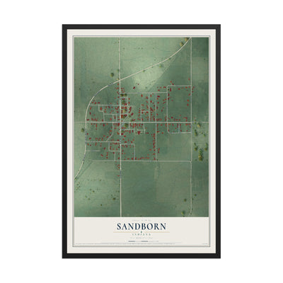 Map of Sandborn, Indiana, 12 x 18 inch print in a black wood frame