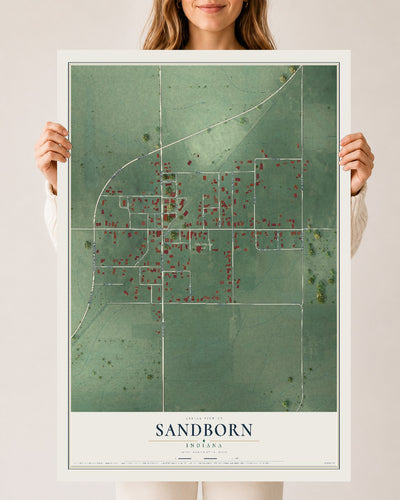 Map of Sandborn, Indiana, 24 x 36 inch unframed archival matte print