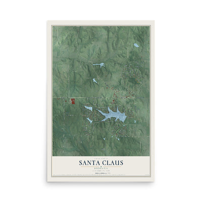Map of Santa Claus, Indiana, 12 x 18 inch unframed archival matte print