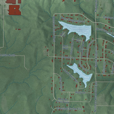 Second close-up of the map of Santa Claus, Indiana print showing more streets and buildings
