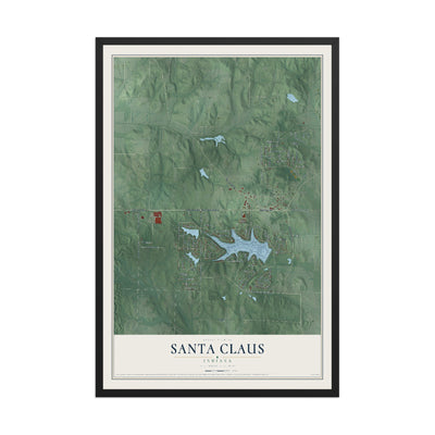 Map of Santa Claus, Indiana, 12 x 18 inch print in a black wood frame
