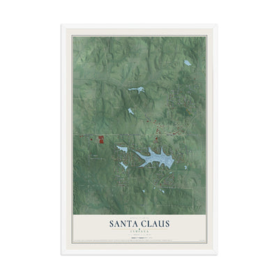 Map of Santa Claus, Indiana, 12 x 18 inch print in a white wood frame