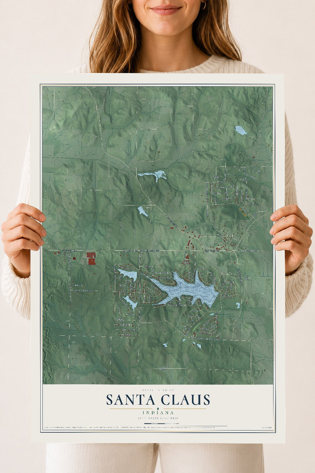 Map of Santa Claus, Indiana, 18 x 24 inch unframed archival matte print