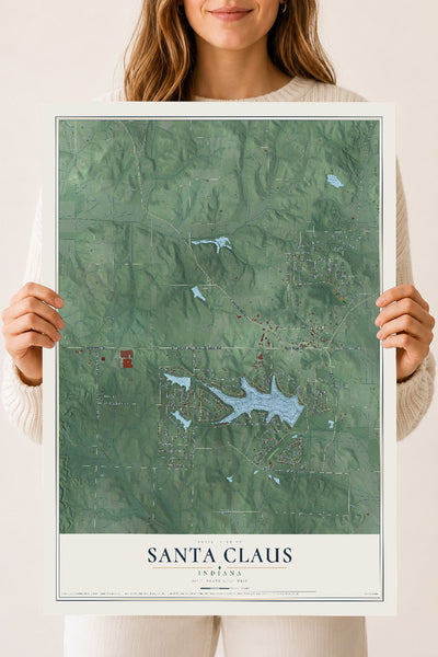 Map of Santa Claus, Indiana, 18 x 24 inch unframed archival matte print