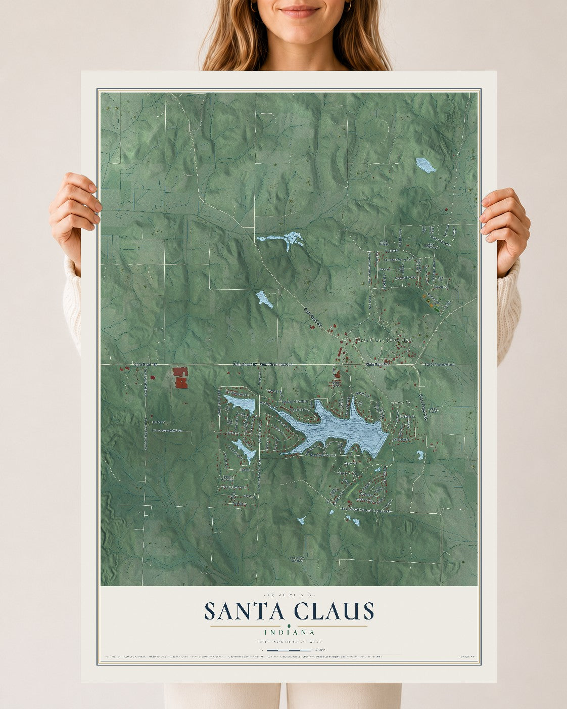 Map of Santa Claus, Indiana, 24 x 36 inch unframed archival matte print