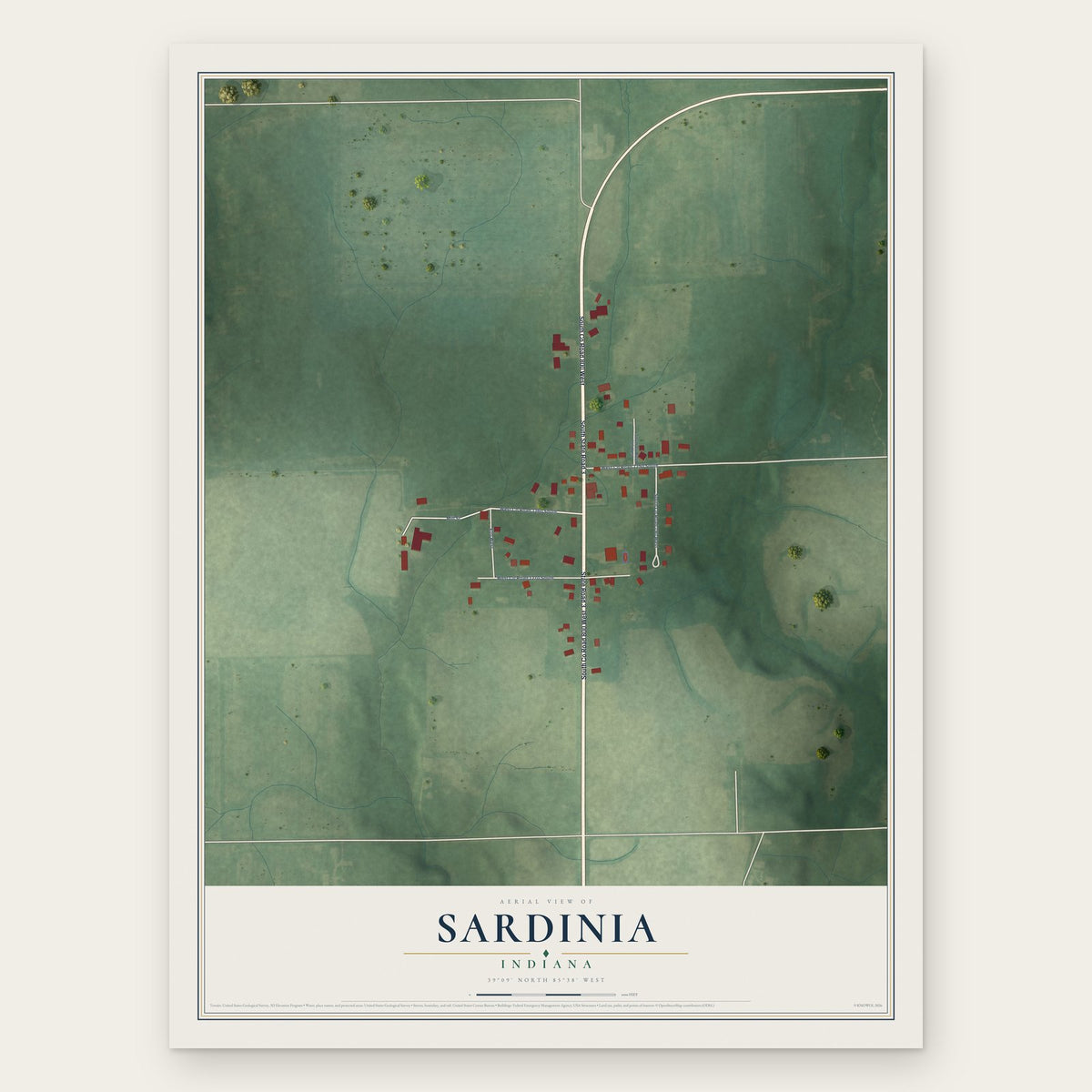 Sardinia, Indiana map print, the full design