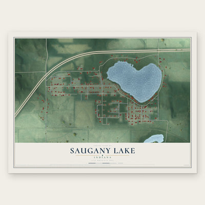 Saugany Lake, Indiana map print, the full design
